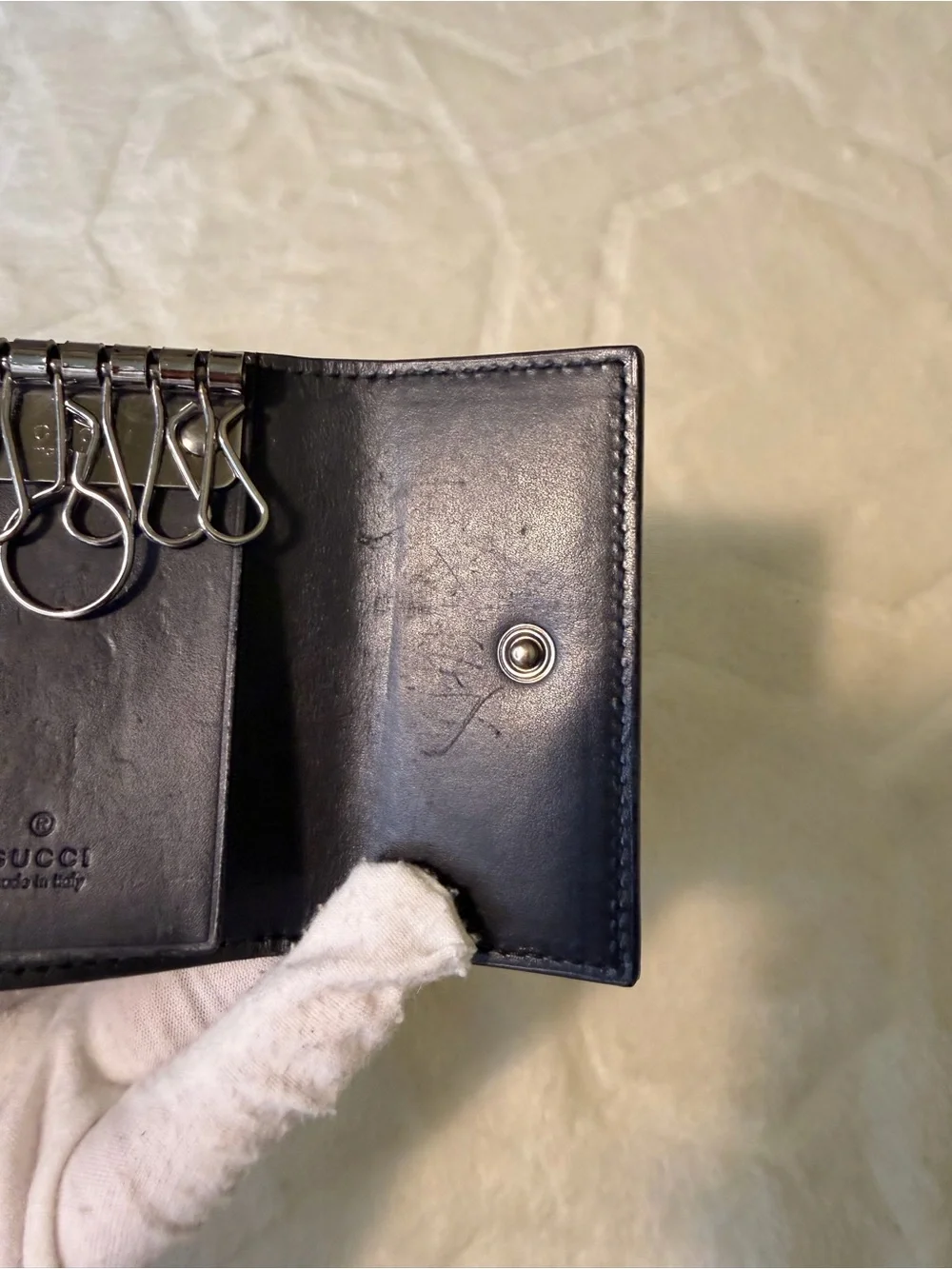 Gucci Black Embossed Leather Key Holder